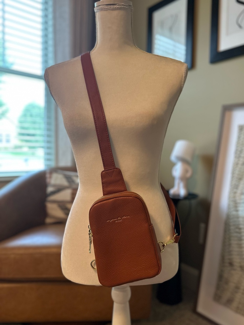 Inicat Leather Crossbody Sling Bag in Brown